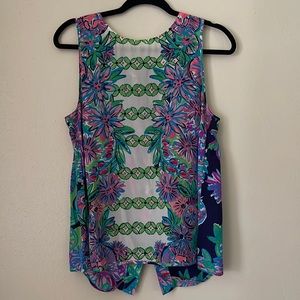 Lilly Pulitzer Iona White Crossed Lions Silk Top